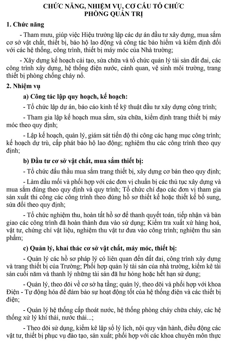 Chức năng nhiệm vụ phòng Quản trị 1