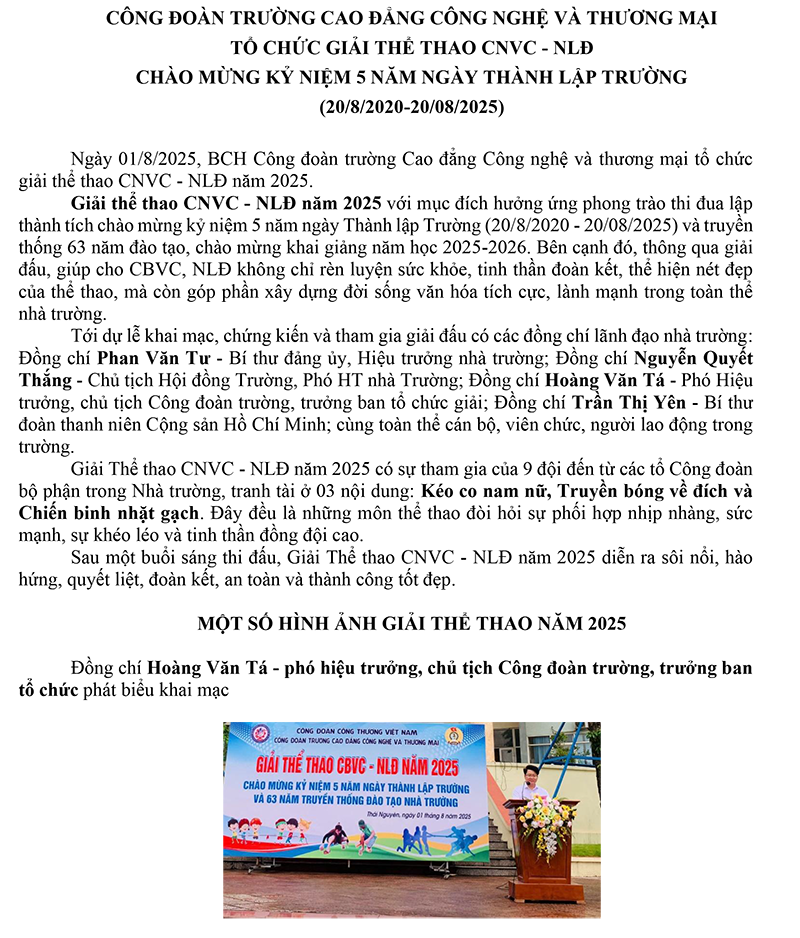 16 CĐ trường tổ chức Giải thể thao chào mừng 5 năm thành lập trường 1